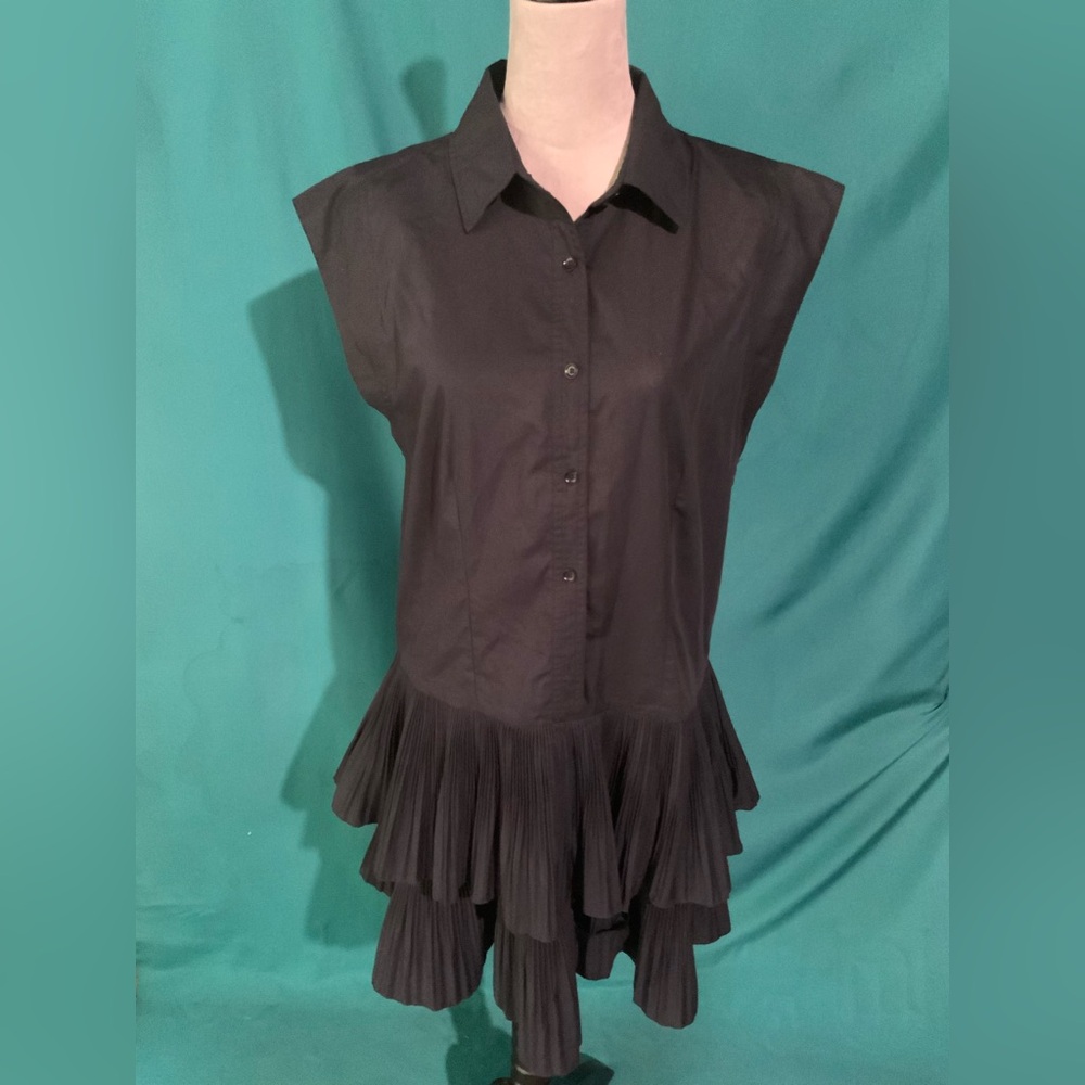 Current Air Black Berlin Mini Shirt Dress w/Pointed Collar, Button Down Front